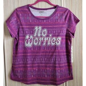 Arizona Jean Co Girls Shirt XXL Purple Silver Glitter No Worries Short Sleeve
